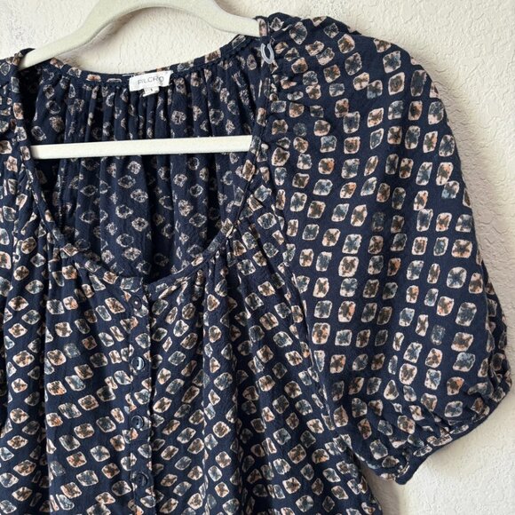 Anthropologie Pilcro Boho Printed Button Front Rounded Hem Blouse Top - Picture 3 of 11